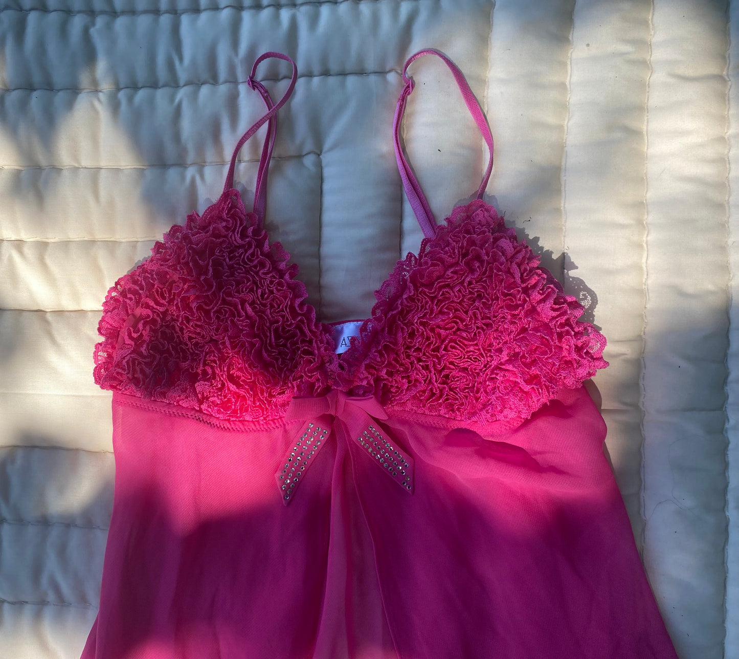 Vintage Hot Pink Sheer Babydoll Lingerie – Size Small