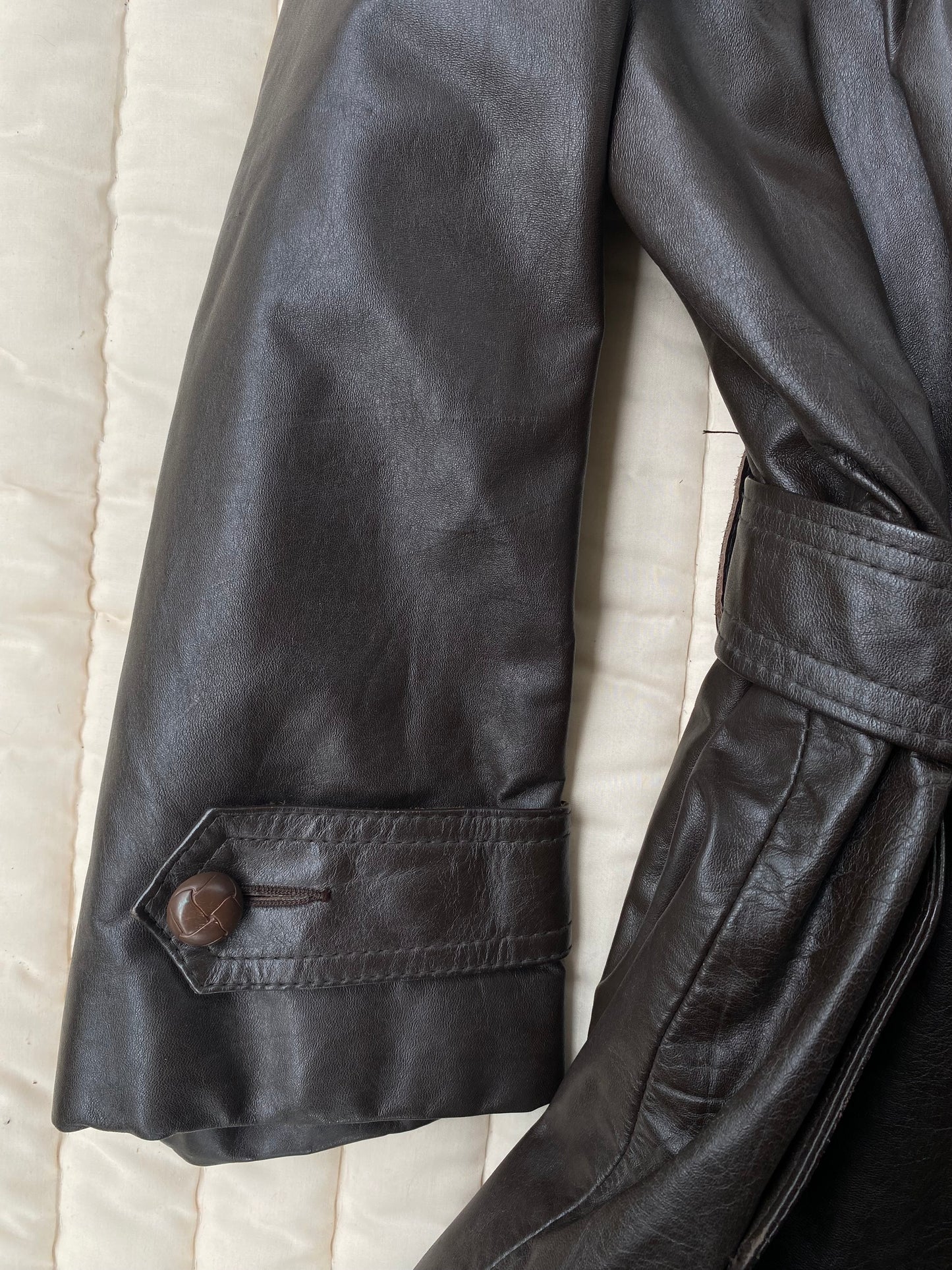 Vintage 1970s Franco Canadian Brown Leather Trench Coat – Size 36