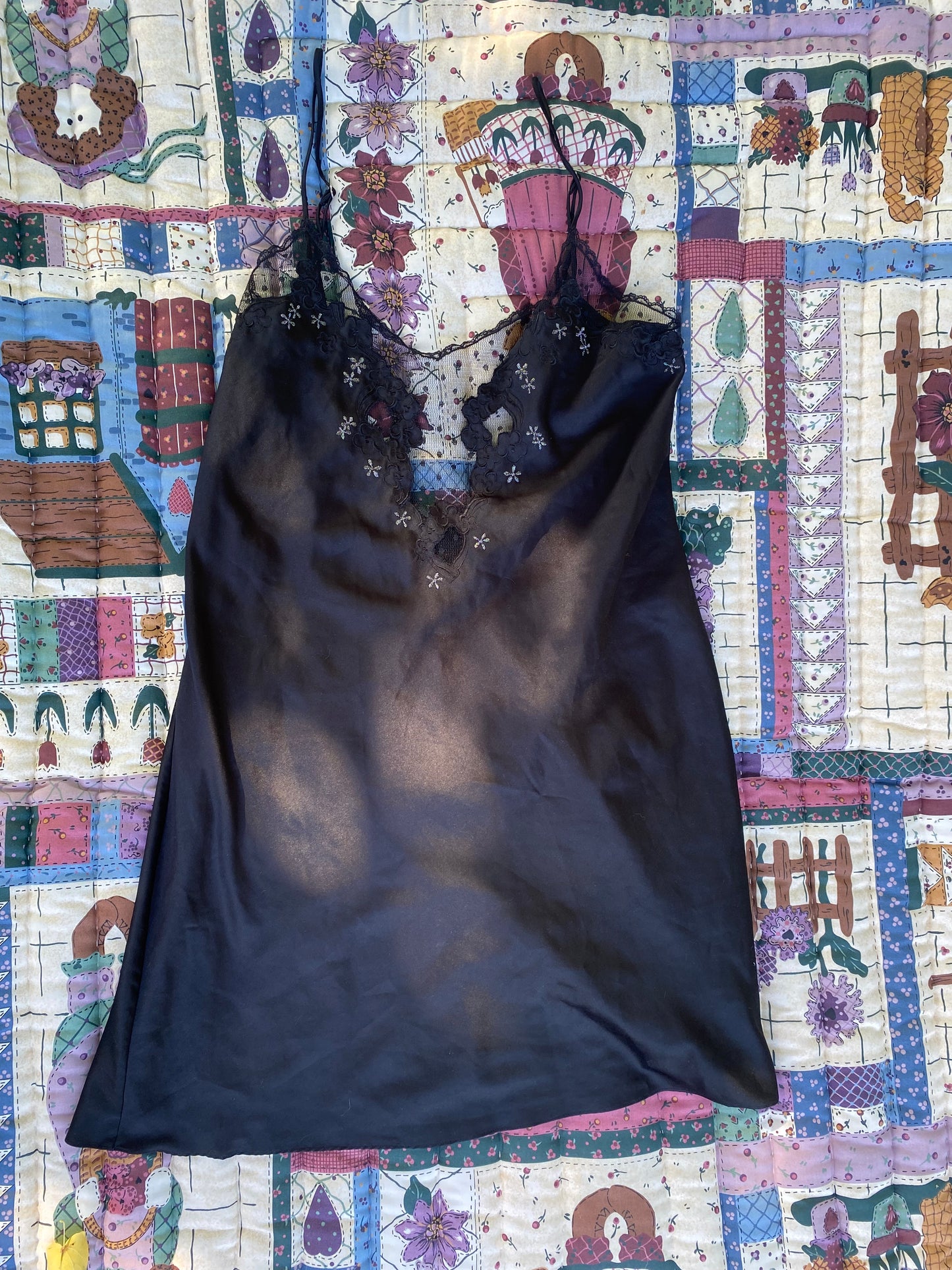 ✨ Sheer Black Lace Slip Dress – Vintage Y2K Lingerie Nightgown