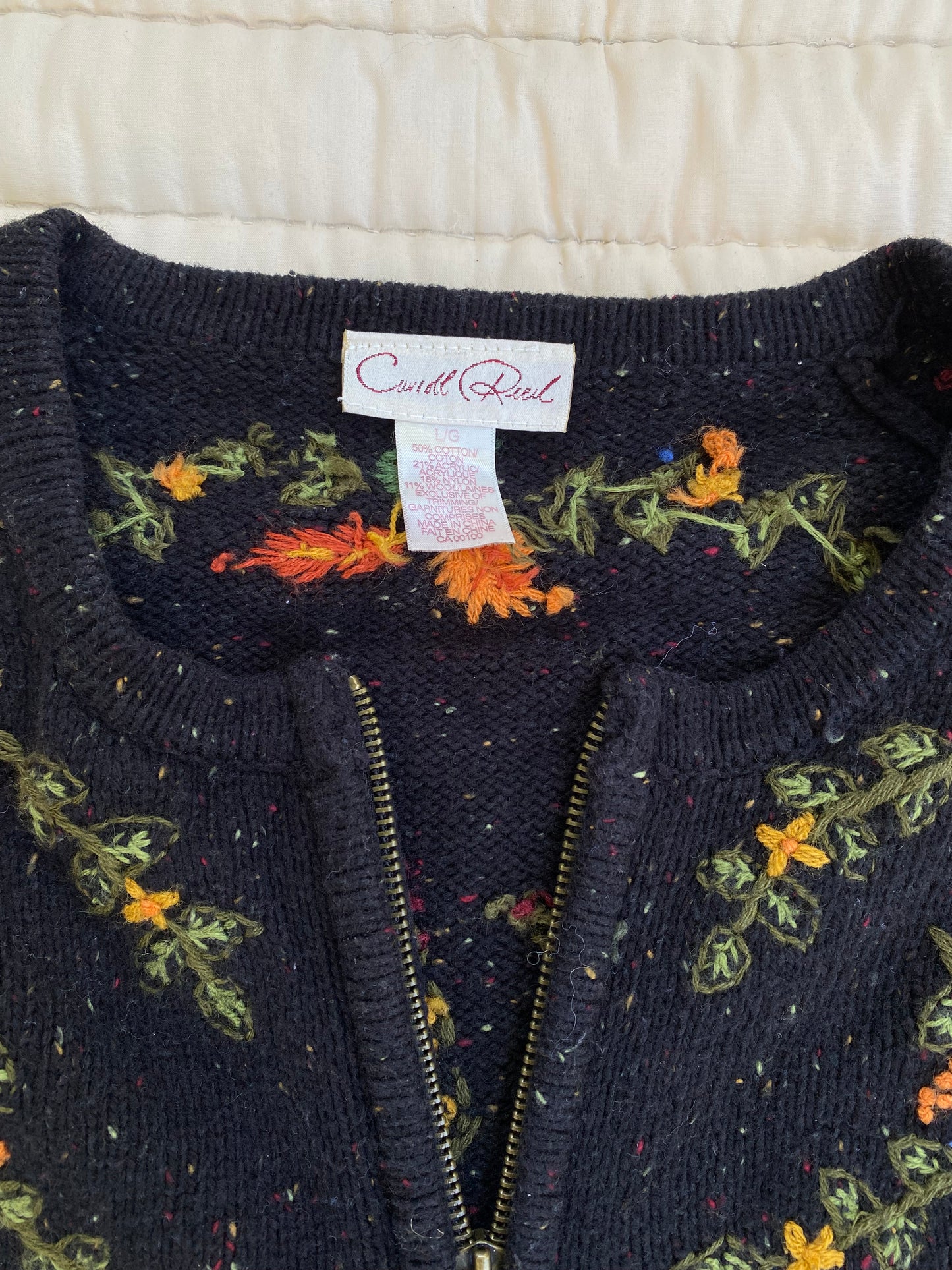 Vintage Floral Embroidered Zip Cardigan ā Perfect Fall Sweater