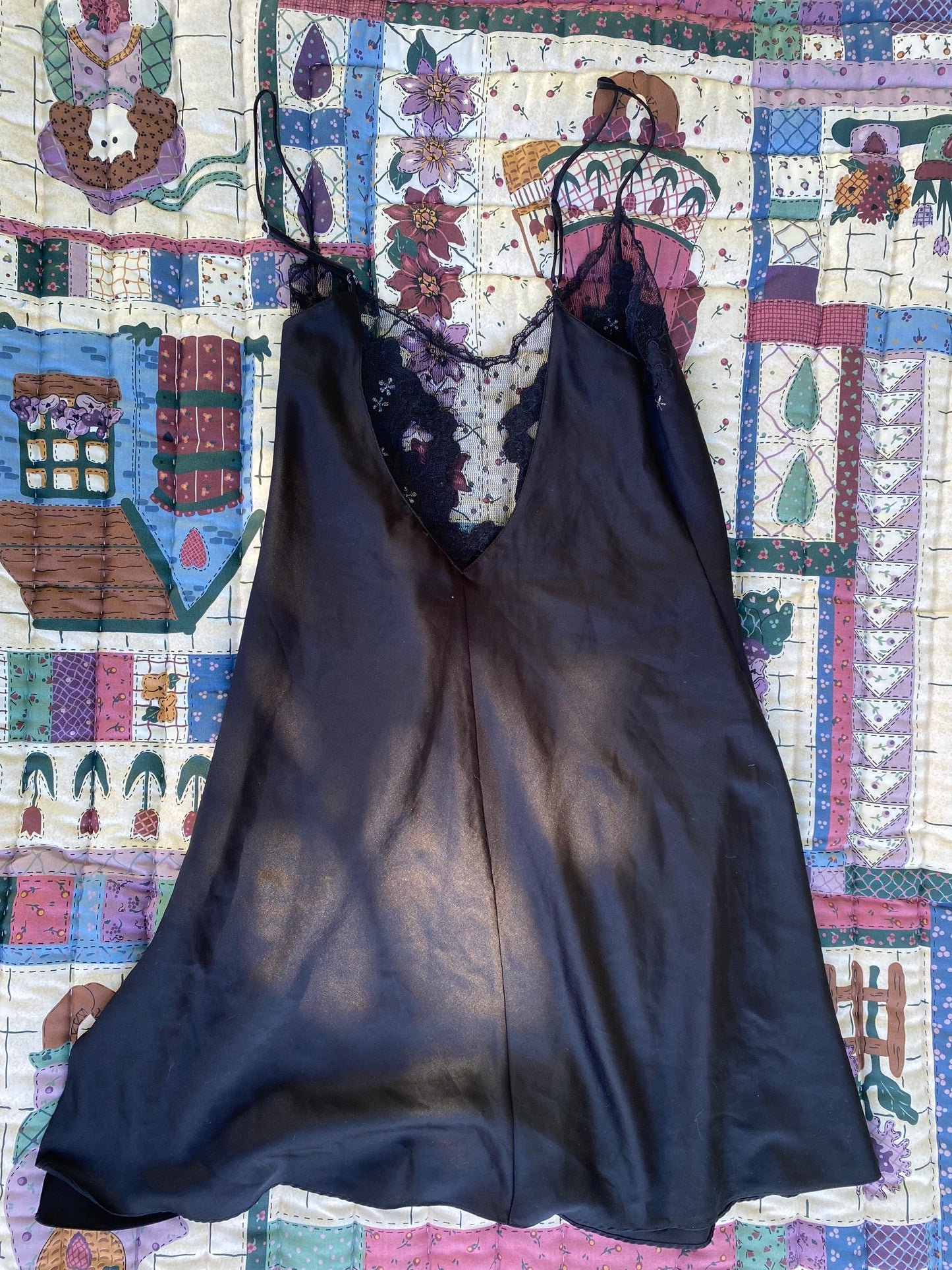 ✨ Sheer Black Lace Slip Dress – Vintage Y2K Lingerie Nightgown