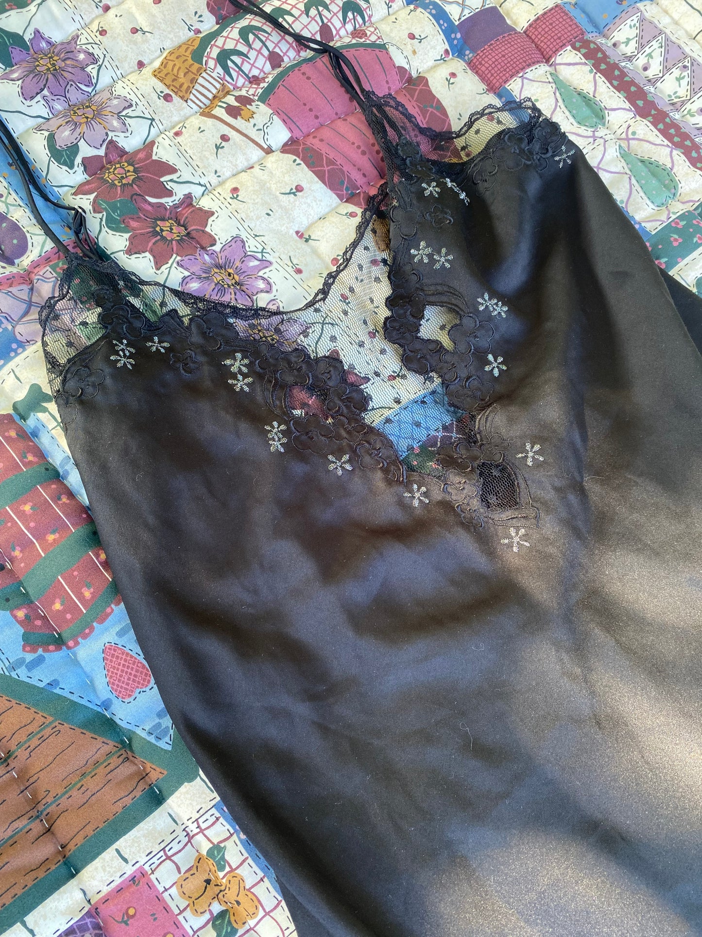 ✨ Sheer Black Lace Slip Dress – Vintage Y2K Lingerie Nightgown