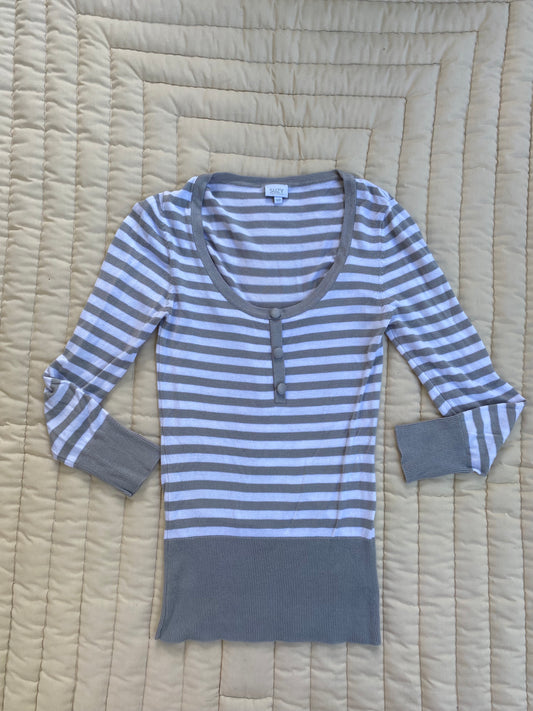 Vintage 2000s Gray & White Stripe Top | Moody Forks Layering Shirt