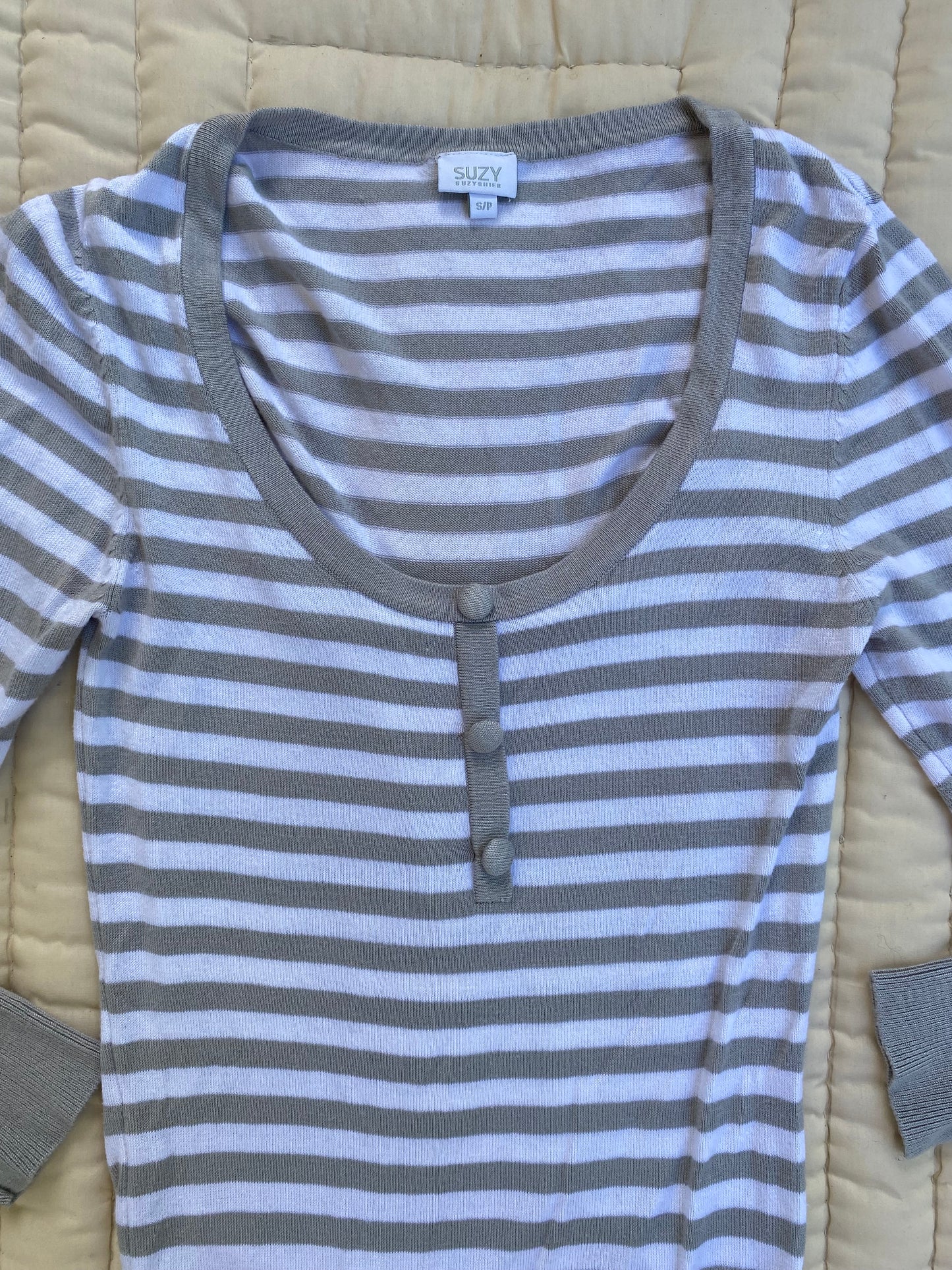 Vintage 2000s Gray & White Stripe Top | Moody Forks Layering Shirt