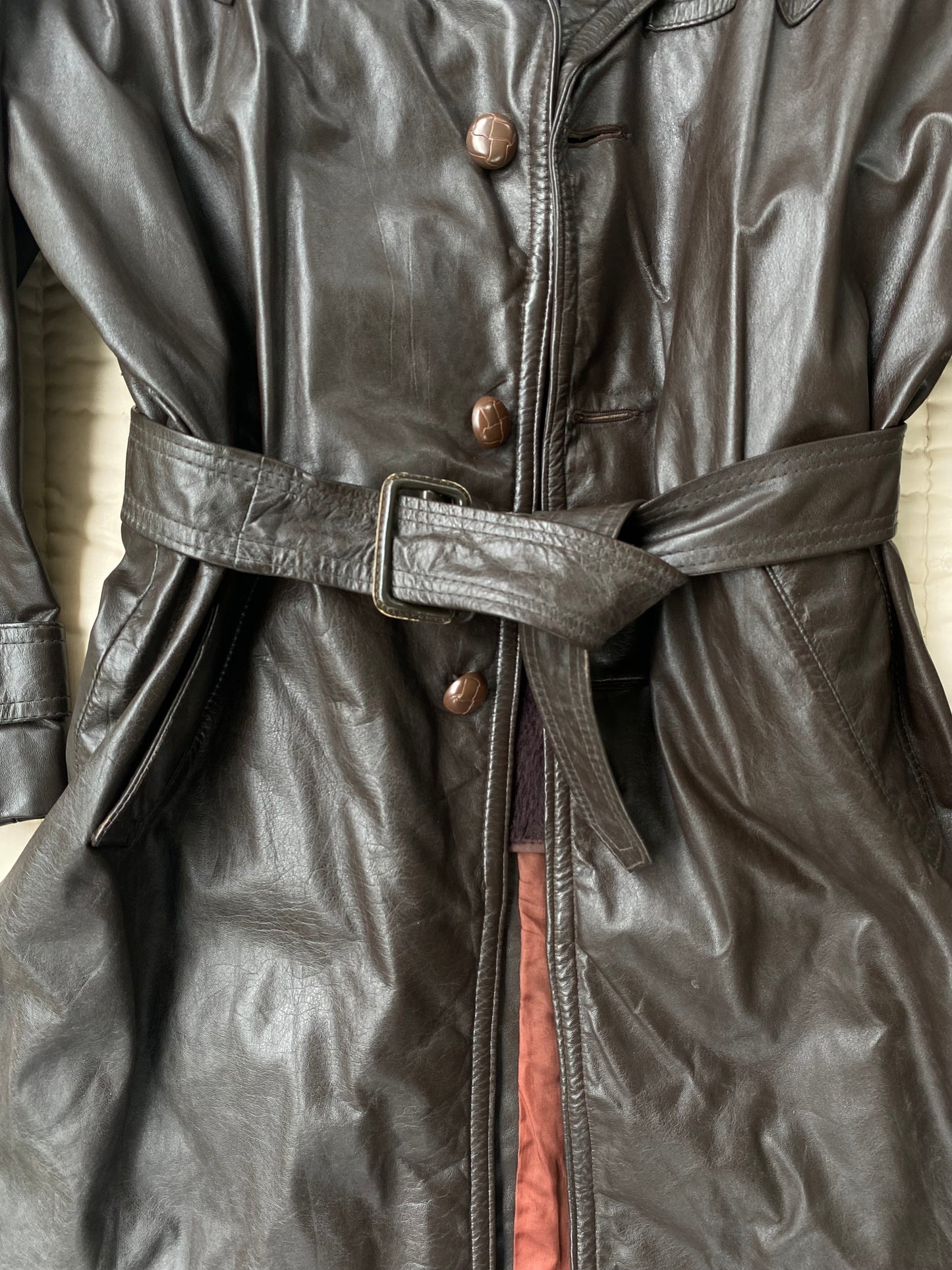 Vintage 1970s Franco Canadian Brown Leather Trench Coat – Size 36