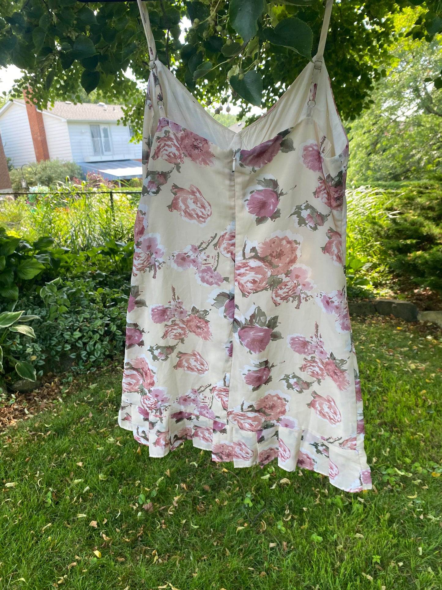 Cream Floral Ruffle Midi Dress