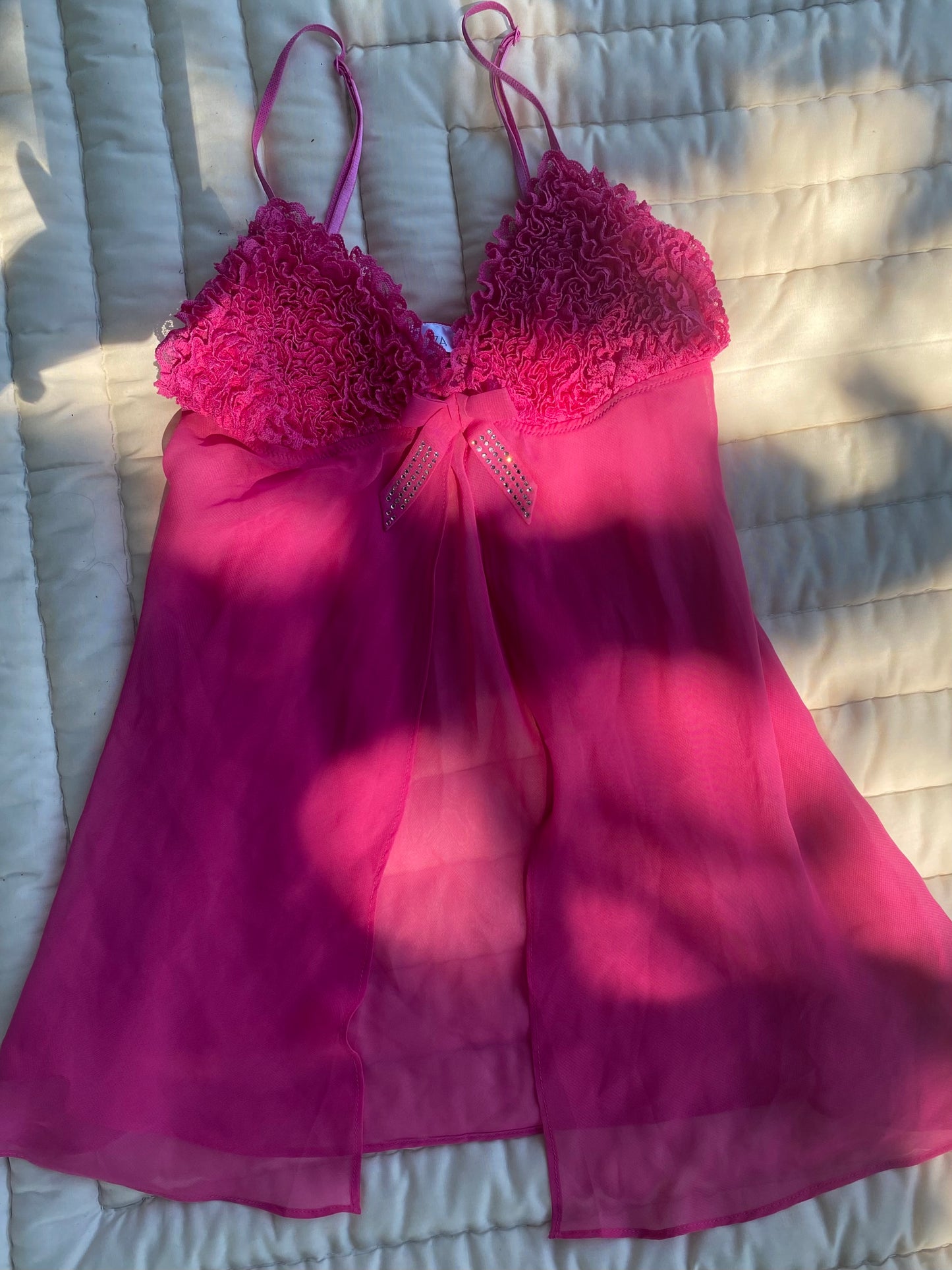 Vintage Hot Pink Sheer Babydoll Lingerie – Size Small