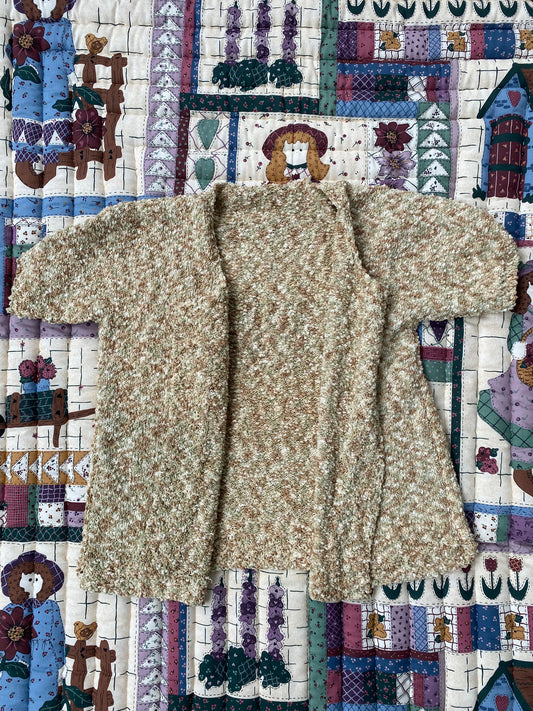 Chunky Speckled Open-Front Cardigan – Neutral Earth Tones
