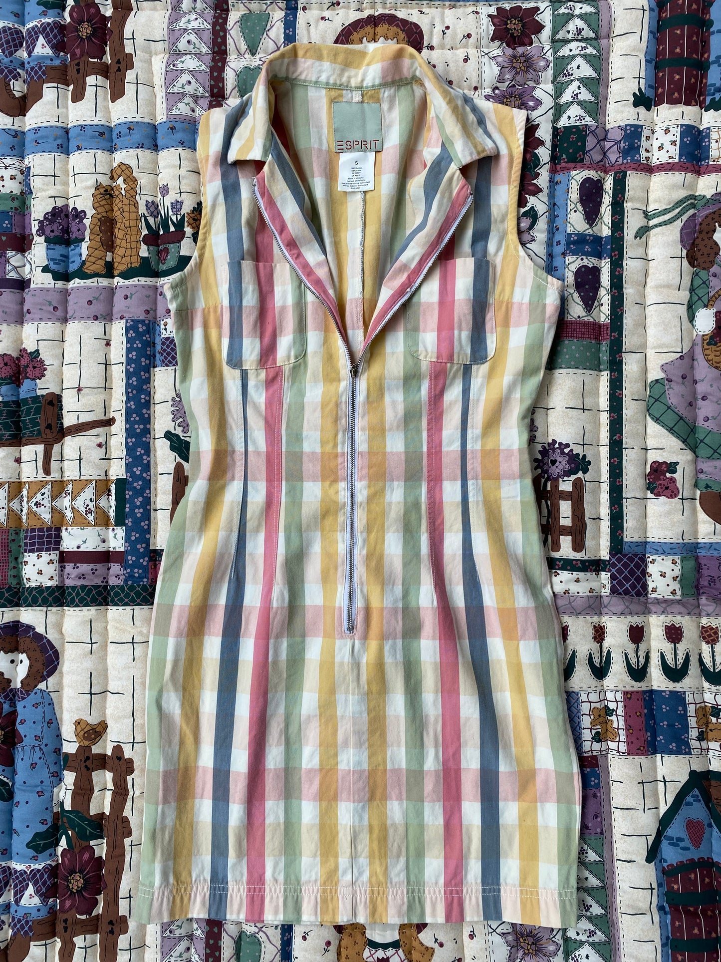 Vintage Esprit Pastel Plaid Sleeveless Zip-Front Dress (SOLD)