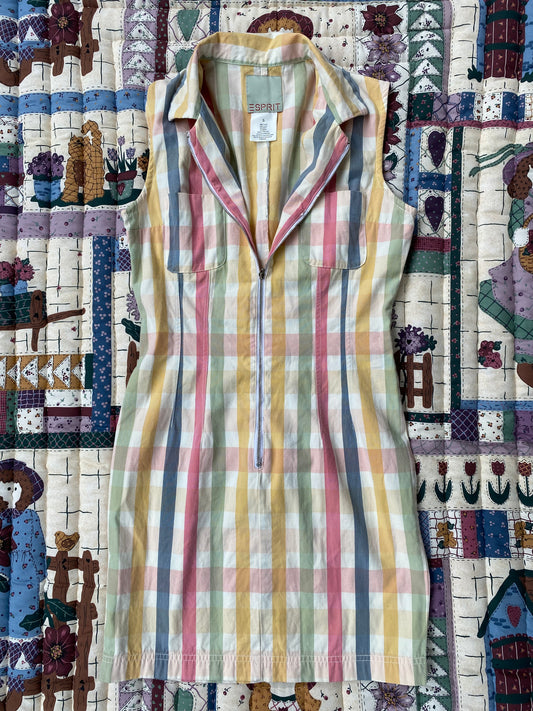 Vintage Esprit Pastel Plaid Sleeveless Zip-Front Dress (SOLD)