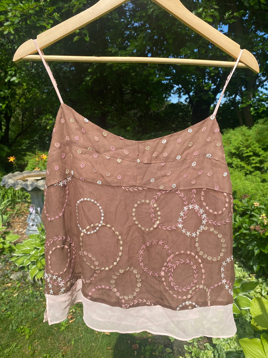 Vintage Brown Unique Stitching Cami