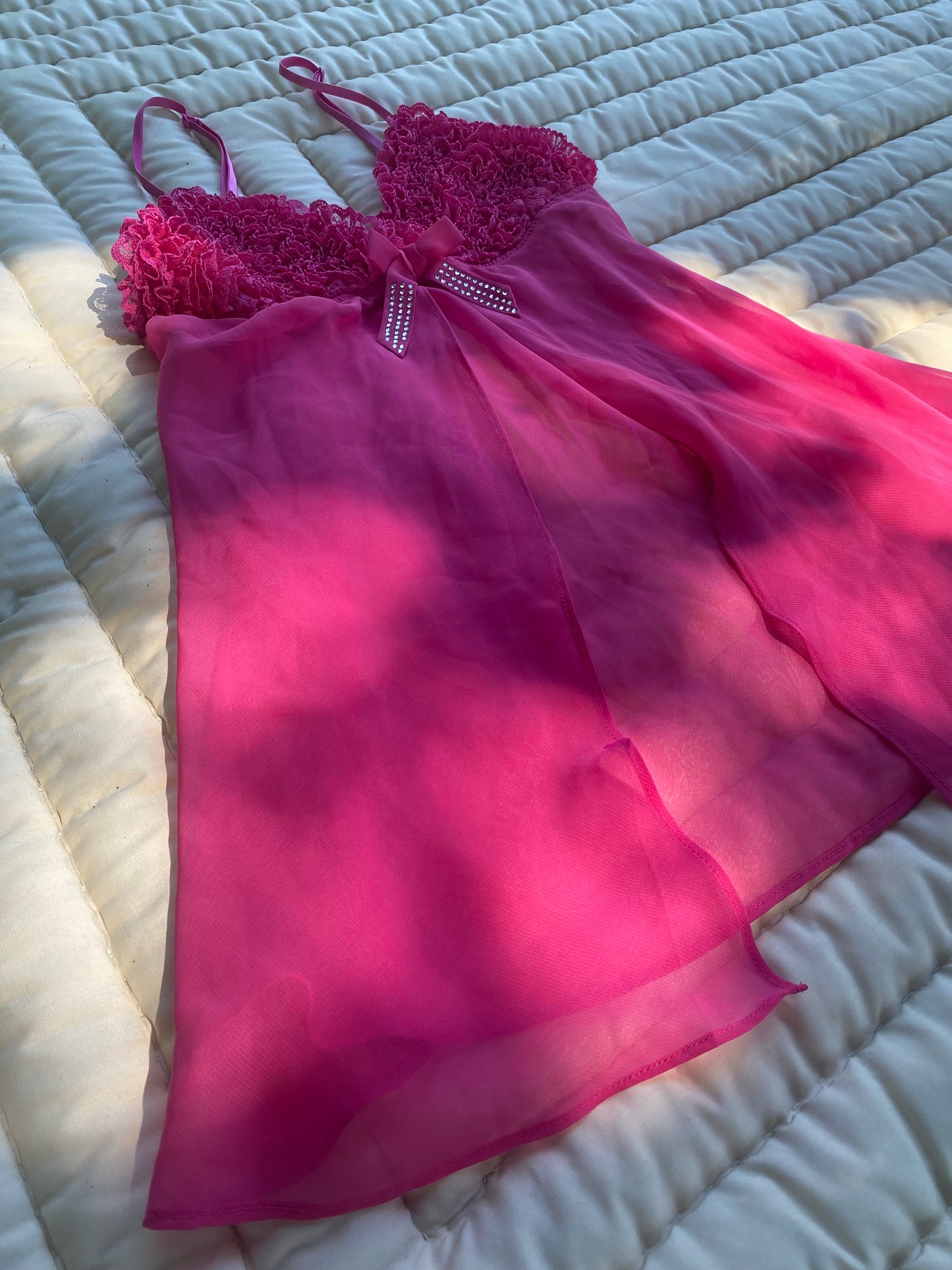 Vintage Hot Pink Sheer Babydoll Lingerie – Size Small