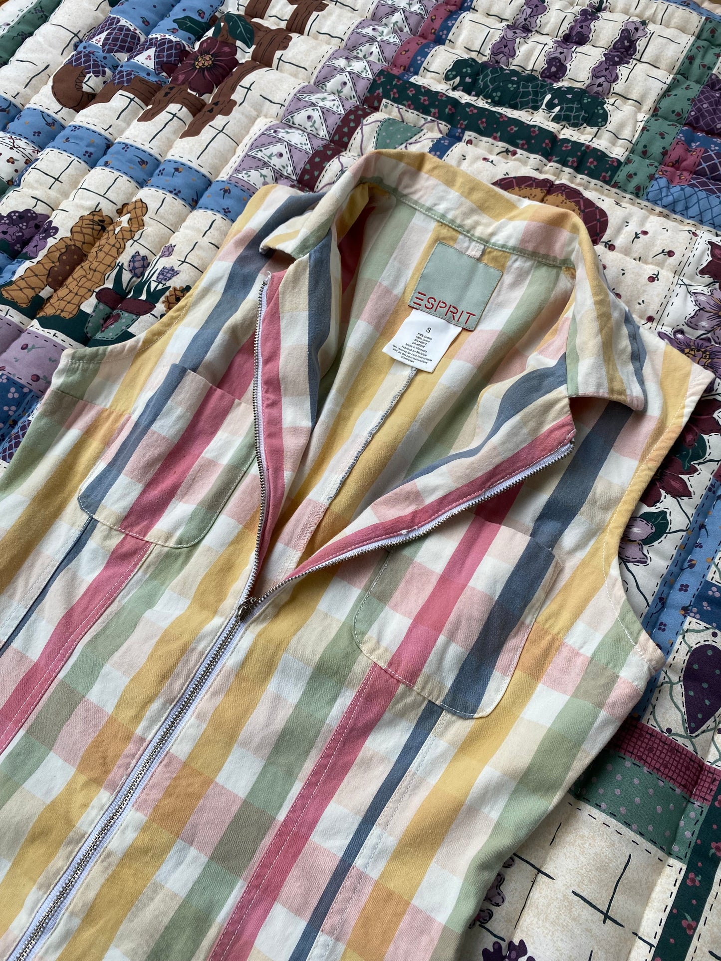 Vintage Esprit Pastel Plaid Sleeveless Zip-Front Dress (SOLD)