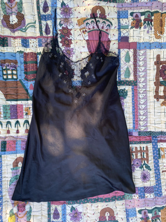 ✨ Sheer Black Lace Slip Dress – Vintage Y2K Lingerie Nightgown
