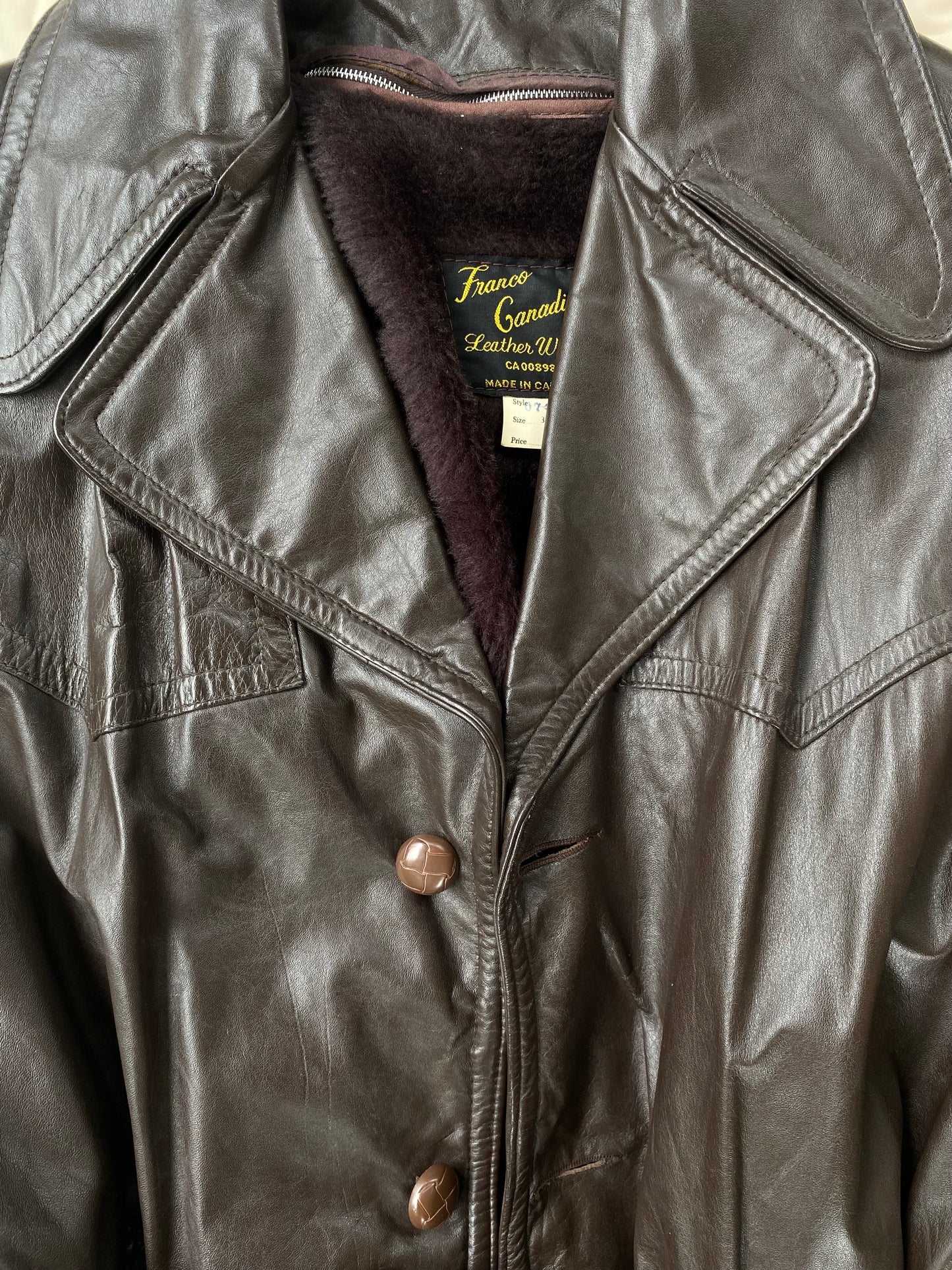 Vintage 1970s Franco Canadian Brown Leather Trench Coat – Size 36