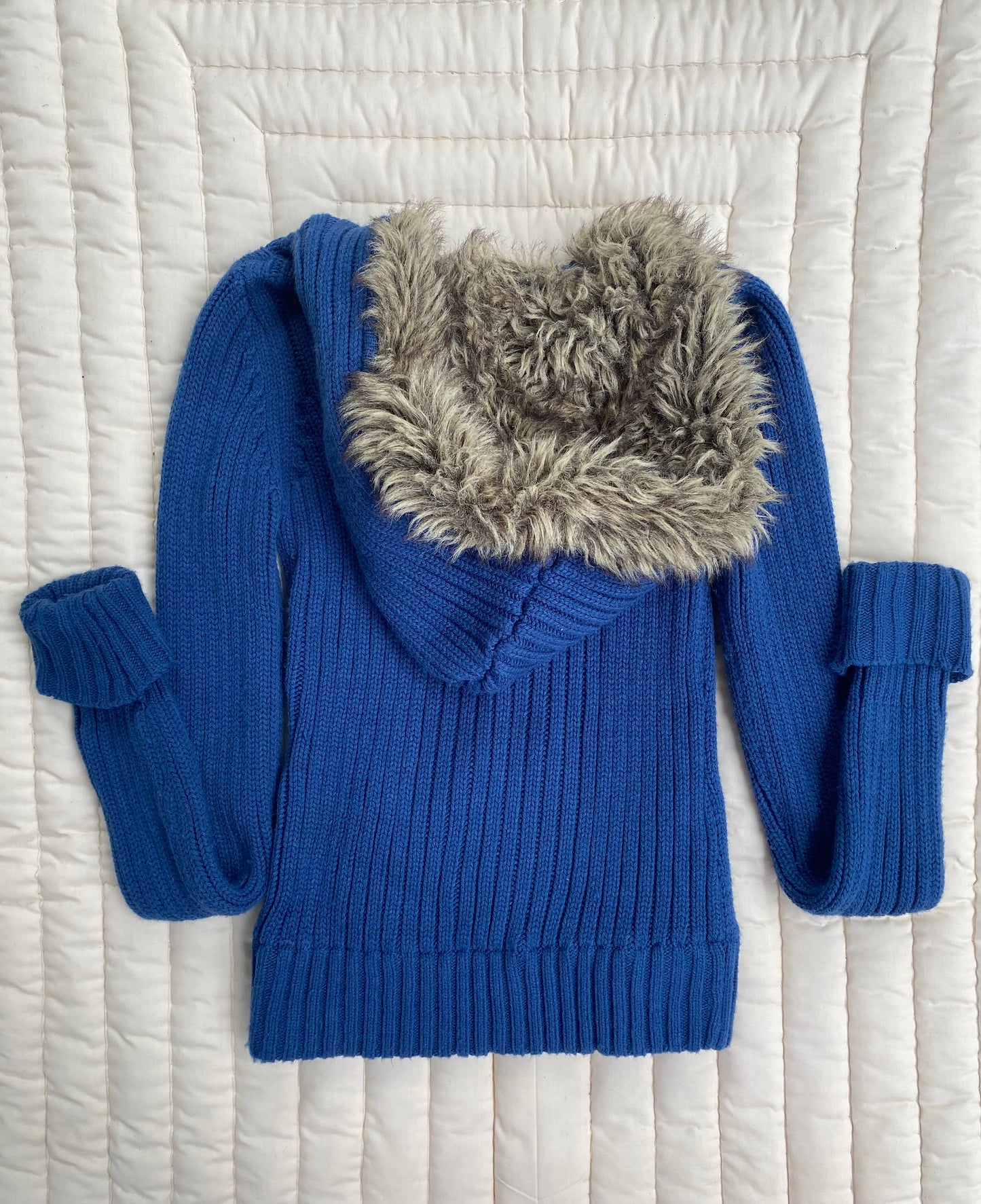 Y2K Blue Knit Sweater Jacket w/ Faux Fur Hood – Twilight Bella Swan Vibes
