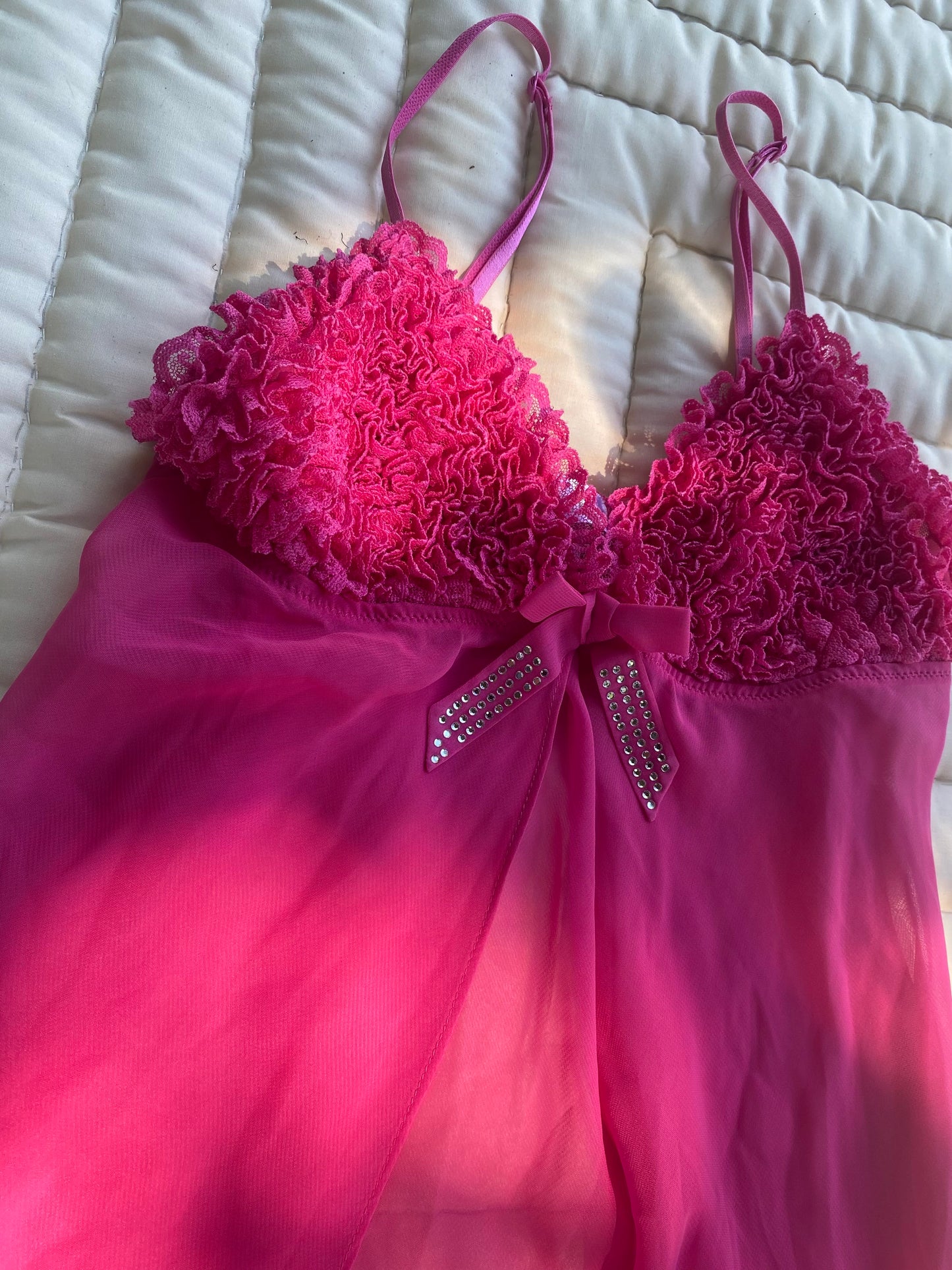 Vintage Hot Pink Sheer Babydoll Lingerie – Size Small