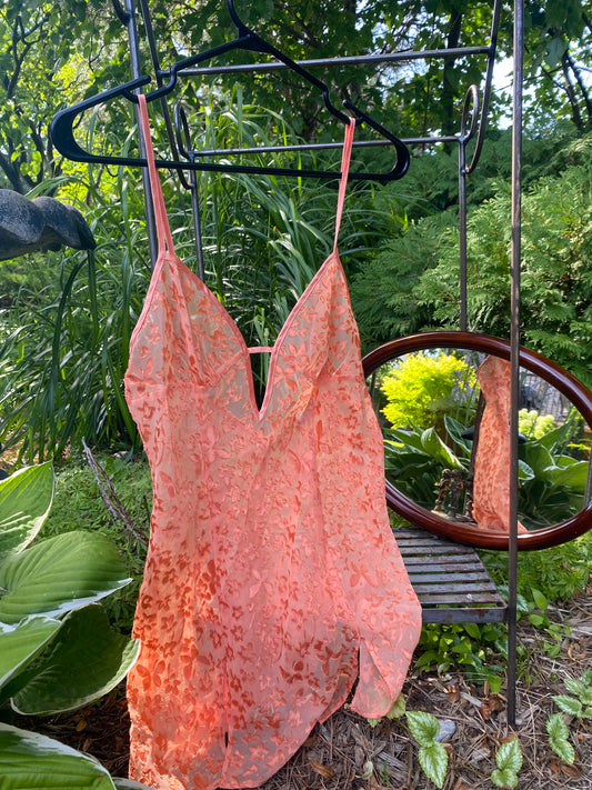 Vintage Coral Lace Slip Dress | Coquette Fairycore Lingerie