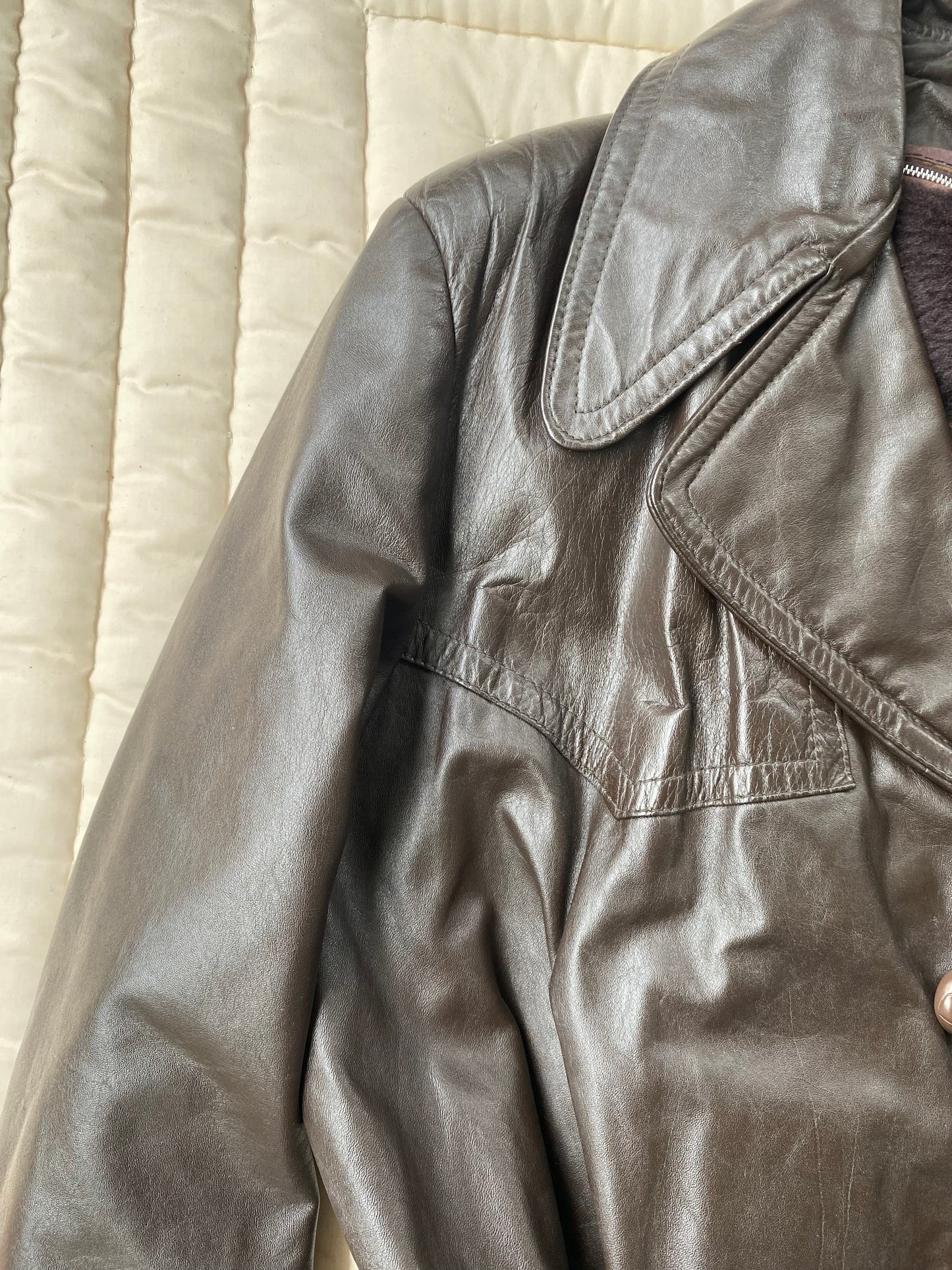Vintage 1970s Franco Canadian Brown Leather Trench Coat – Size 36