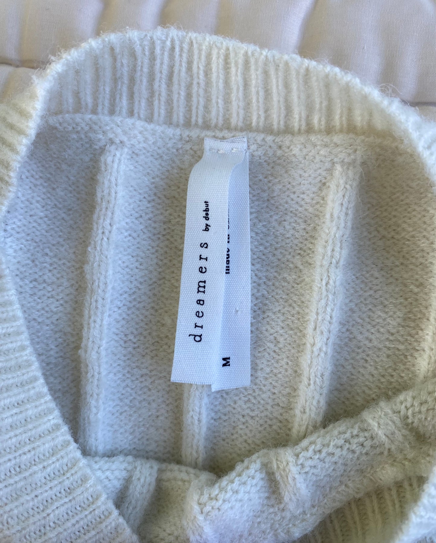 Soft Cream Ribbed Puff Sleeve Sweater – Size M