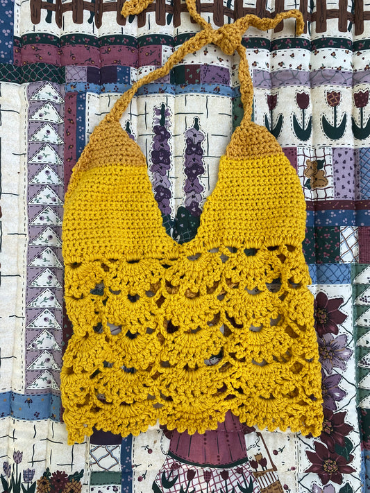 Handmade Butter Yellow Crochet Tank Top – Cottagecore Coquette Summer Knit (XS)
