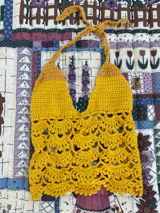 Handmade Butter Yellow Crochet Tank Top – Cottagecore Coquette Summer Knit (XS)